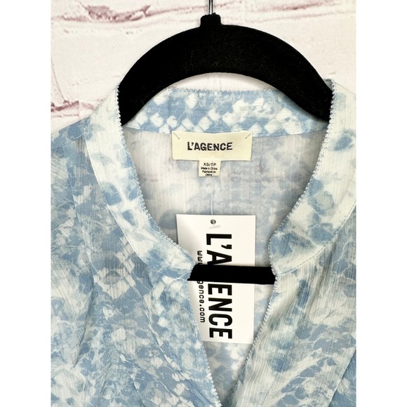 L'Agence Blue Pattern Ruffle Nadine Long Sleeve Blouse Womens XS - Picture 5 of 5